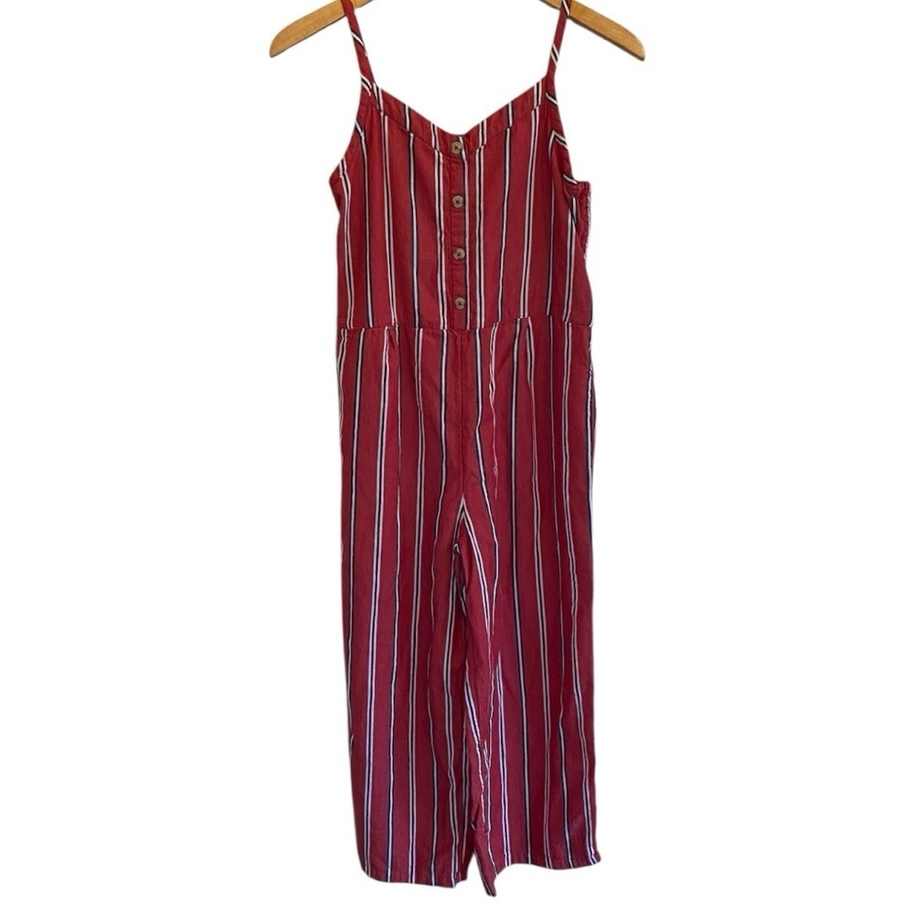 Abercrombie Kids Red and White Stripes Jumpsuit V-Neck Sleeveless